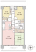 専有面積67.12平米の3LDK。各居室に収納スペース付きで住空間もスッキリ広々。